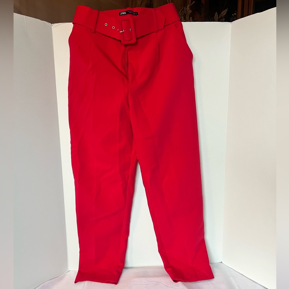 Zara Magenta High Waisted Belted Trousers